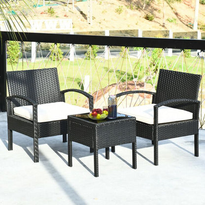 3 Pieces Outdoor Rattan Patio Conversation Set with Seat Cushions New Era Fashion LLc