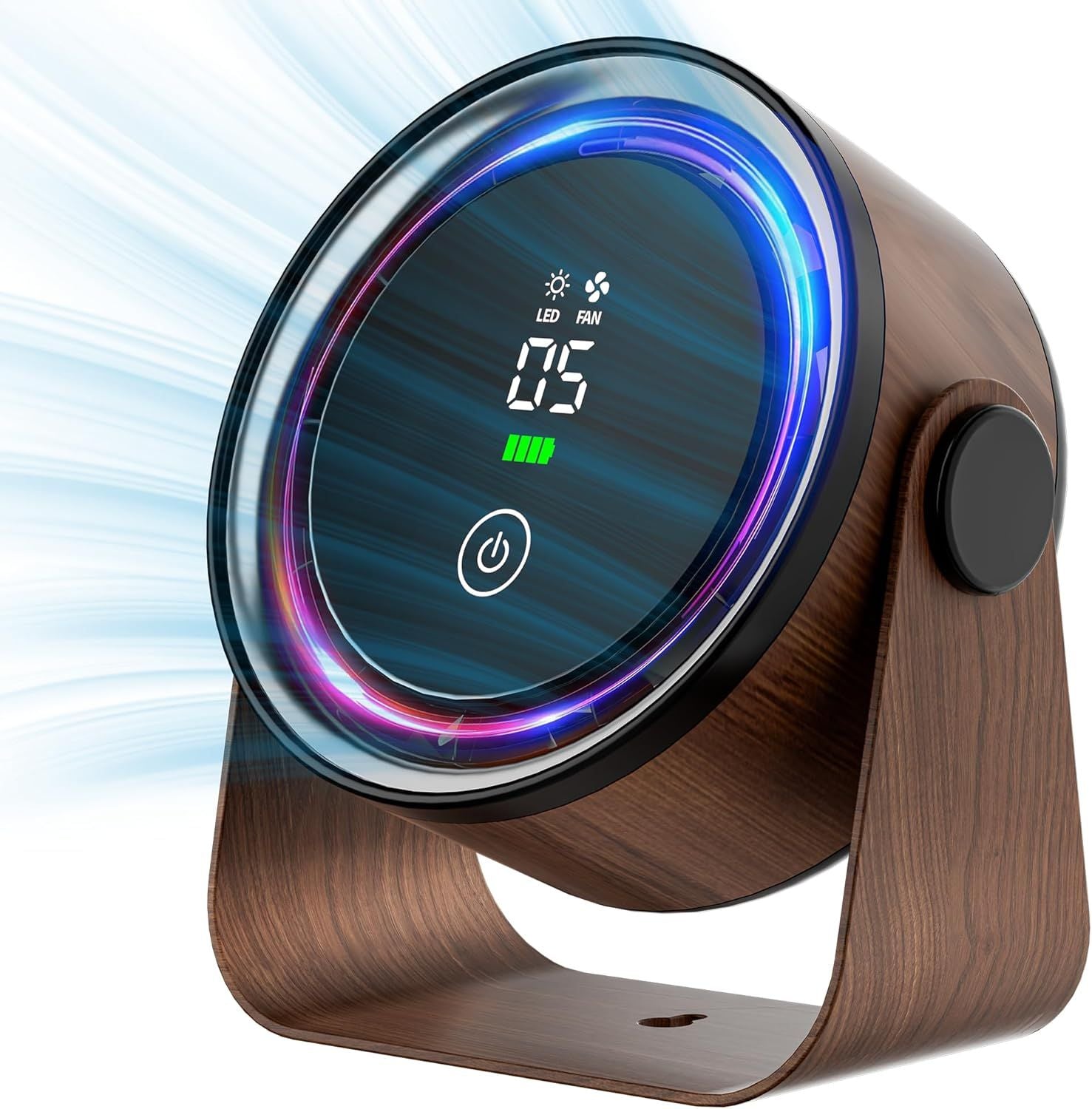 Small Desk Fan 5000mAh Rechargeable Battery Powered -Retro Low Noise Quiet Portable Gentle Blowing with LED Night Light Office Bedroom Table Top Wall Hanging Kitchen Camping Dorm 5-Speed 360° Rotation New Era Fashion LLc