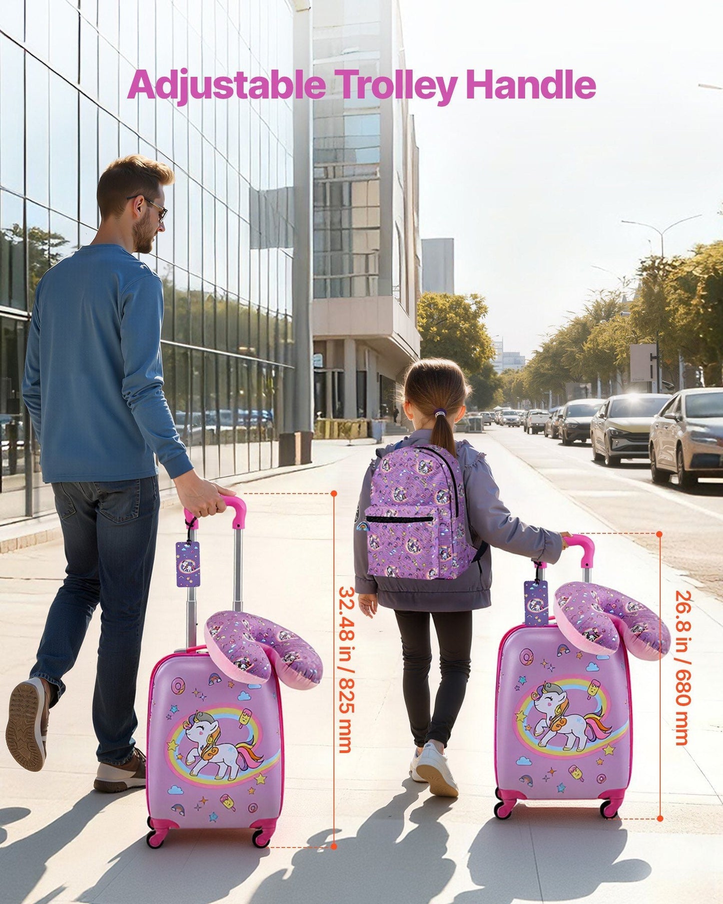 Kids Luggage Set, 5 Piece, 18 Inch Hardside Rolling Wheels Suitcase with Backpack & U-shape Pillow, Unicorn Kids Carry on Luggage Set, Holiday Birthday Gift for Girls Boys, Airline Approved New Era Fashion LLc
