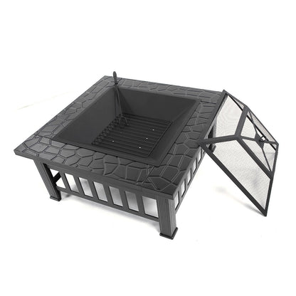 Portable Courtyard Metal Fire Pit with Accessories Black New Era Fashion LLc