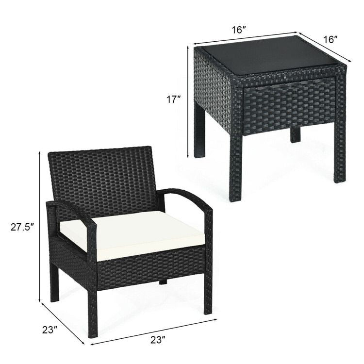 3 Pieces Outdoor Rattan Patio Conversation Set with Seat Cushions New Era Fashion LLc