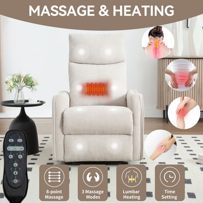 Heat Massage Manual Recliner Chair with Rocker and Swivel in Fabric for Living Room, Beige New Era Fashion LLc