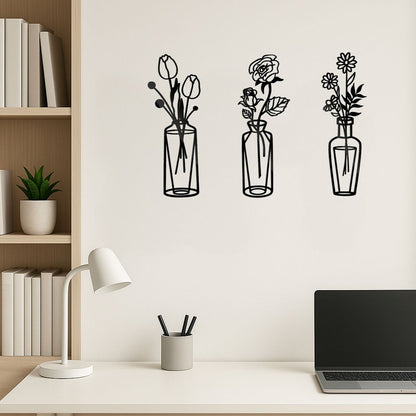 CIFbuy™ Metal Flower Wall Decorations Set of 3 Simple Iron Vase-Inspired Wall Art Ideal for Kitchens Bathrooms Living Rooms Bedrooms Studies Doors Por(TikTok/temu self-pickup orders) New Era Fashion LLc