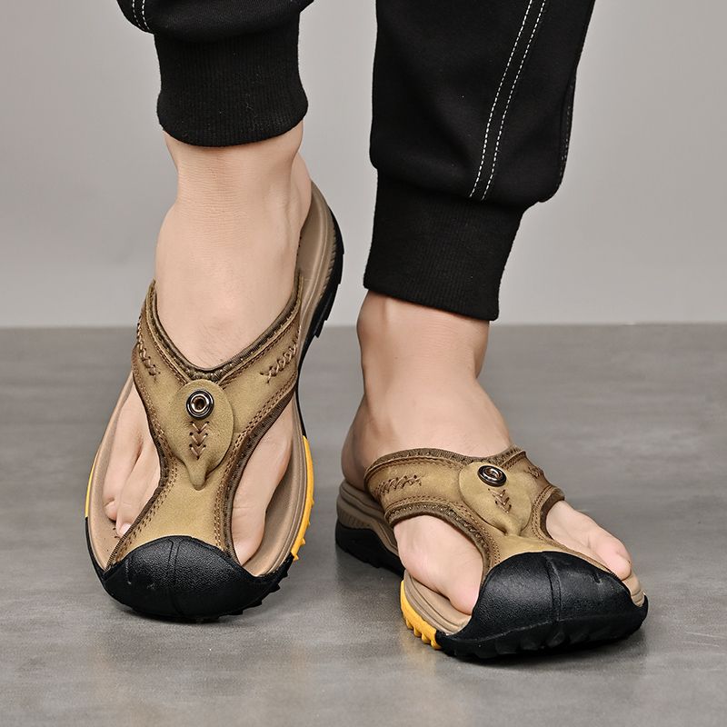 Summer men's new first layer cowhide flip-flops fashion all comfortable men's slippers beach shoes New Era Fashion LLc