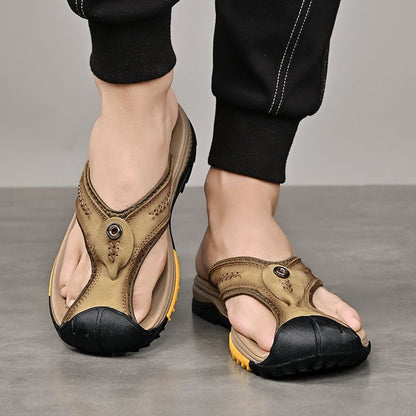 Summer men's new first layer cowhide flip-flops fashion all comfortable men's slippers beach shoes New Era Fashion LLc