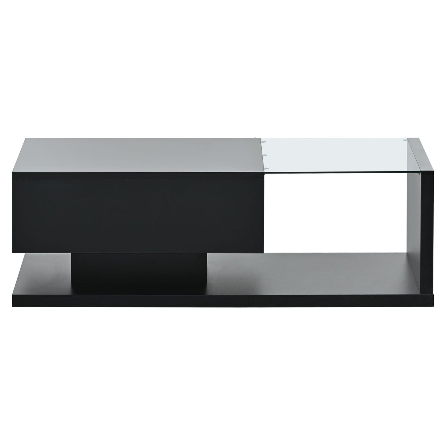 [VIDEO provided] ON-TREND Modern Coffee Table with Tempered Glass, Wooden Cocktail Table with High-gloss UV Surface, Modernist 2-Tier Rectangle Center Table for Living Room, Black New Era Fashion LLc