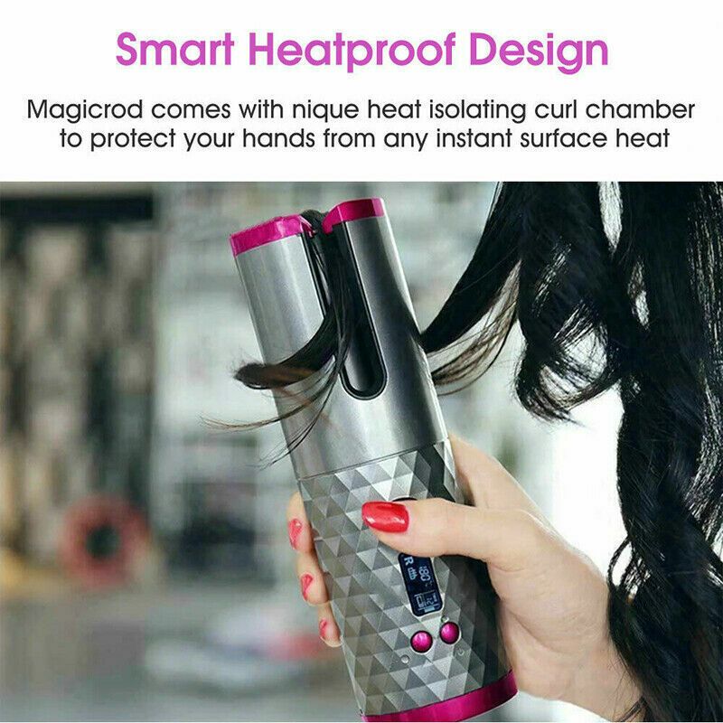 Hair Curler LCD Cordless Auto Rotating Waver Curling Iron Ceramic Wireless USA New Era Fashion LLc