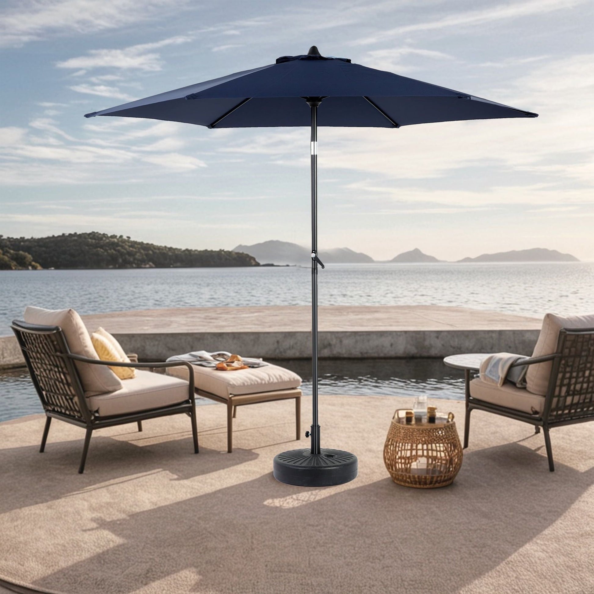 9FT Outdoor Patio Umbrella,Outdoor Table Umbrella with 6 Sturdy Ribs, Push Button Tilt and Crank,Yard Umbrella, Market Umbrella for Deck, Backyard, Pool (Base Not Included),Navy Blue New Era Fashion LLc
