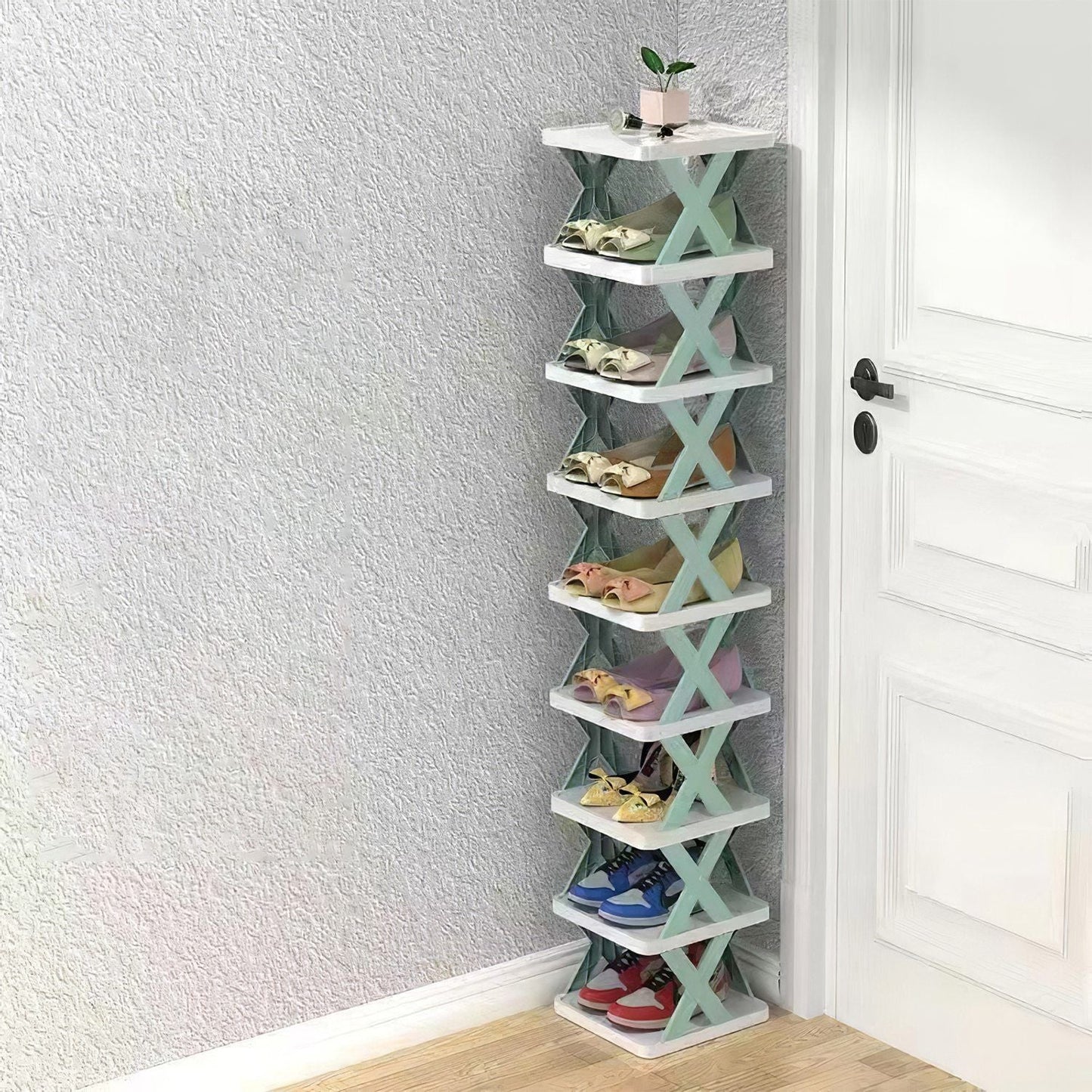 9Tier Narrow Entryway Shoe Rack Plastic Vertical Shoe Organizer Space Saving Free Standing Shoes Storage Shelf Closet Hallway New Era Fashion LLc