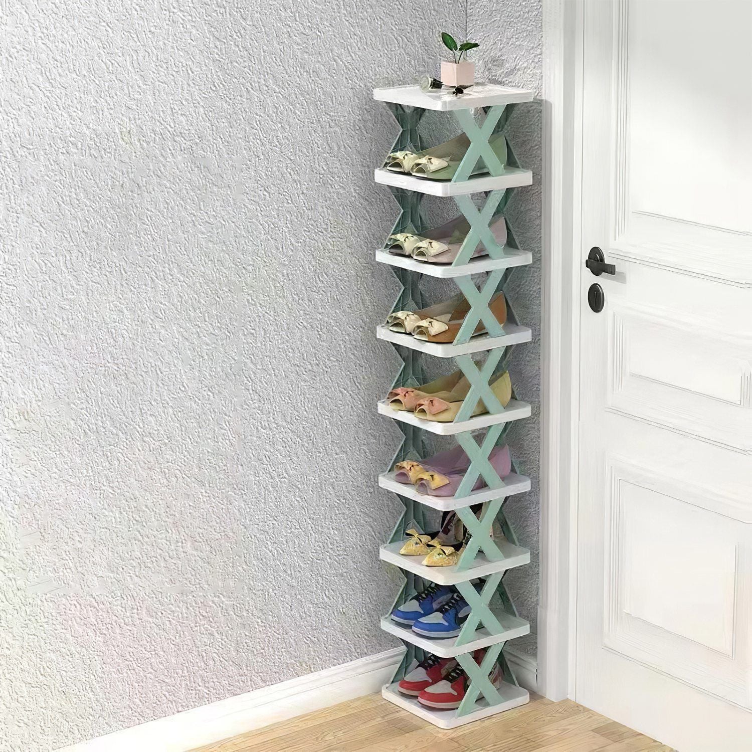 9Tier Narrow Entryway Shoe Rack Plastic Vertical Shoe Organizer Space Saving Free Standing Shoes Storage Shelf Closet Hallway New Era Fashion LLc