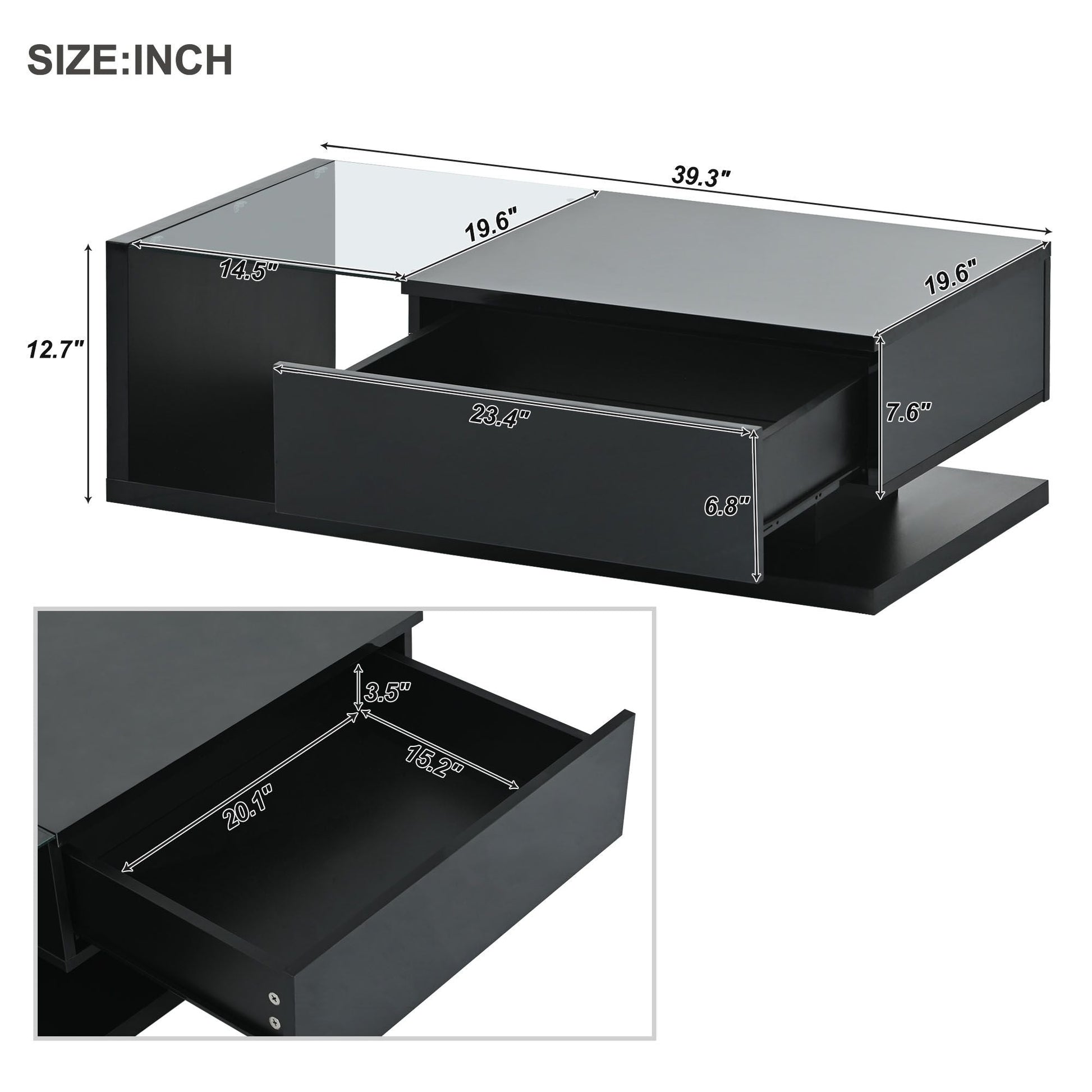 [VIDEO provided] ON-TREND Modern Coffee Table with Tempered Glass, Wooden Cocktail Table with High-gloss UV Surface, Modernist 2-Tier Rectangle Center Table for Living Room, Black New Era Fashion LLc
