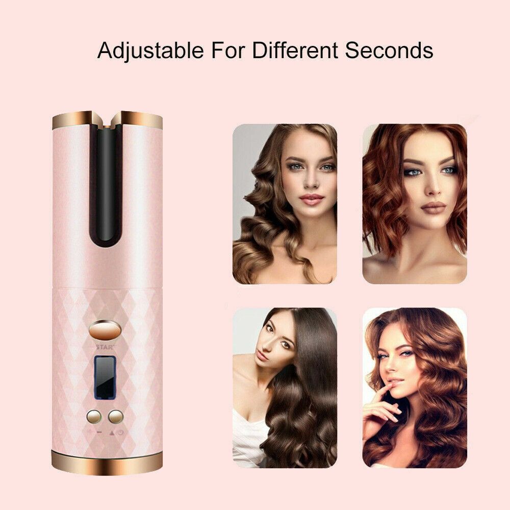 Hair Curler LCD Cordless Auto Rotating Waver Curling Iron Ceramic Wireless USA New Era Fashion LLc