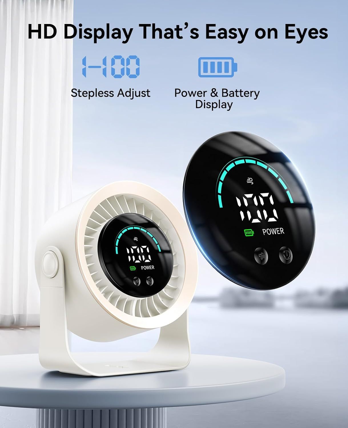 Rechargeable USB Desk Fan for Bedroom, 100 Speeds, 360° Rotation, Wall Mounted Design Small Portable Table Fan with LED Display, Quiet Personal Desktop Cooling Fans for Home Office New Era Fashion LLc