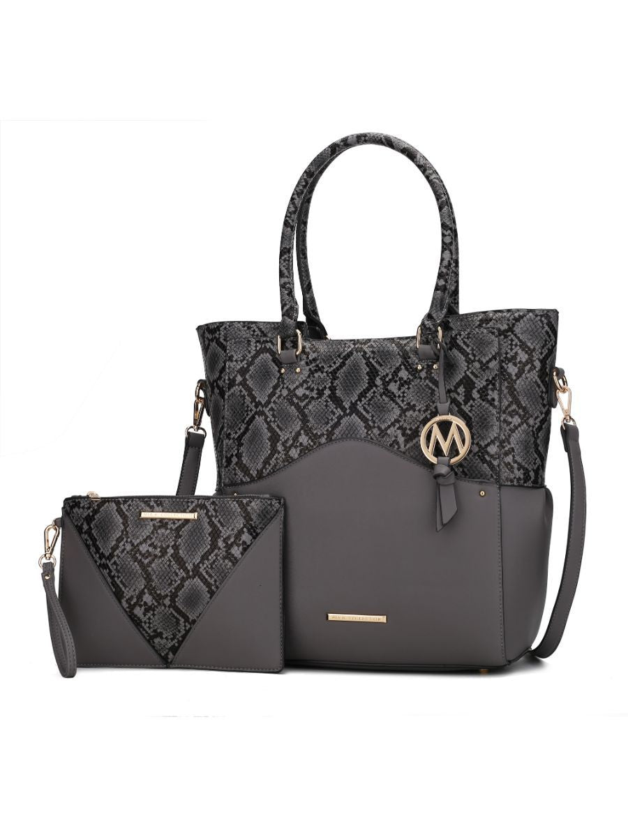 MKF Collection Iris Snake Embossed Vegan Leather Women Tote Bag with matching Wristlet Pouch by Mia k New Era Fashion LLc