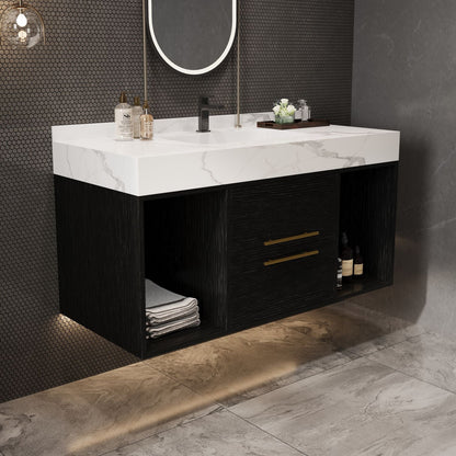 39.4" Bathroom Vanities with Ceramic Sink,Floating Bathroom Vanity,Wall Mounted Storage Cabinet with 2 Drawers and 2 Storage Spaces,Modern Bathroom Sink Cabinet with Metal Handles New Era Fashion LLc