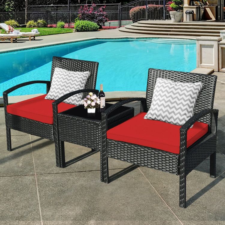 3 Pieces Outdoor Rattan Patio Conversation Set with Seat Cushions New Era Fashion LLc