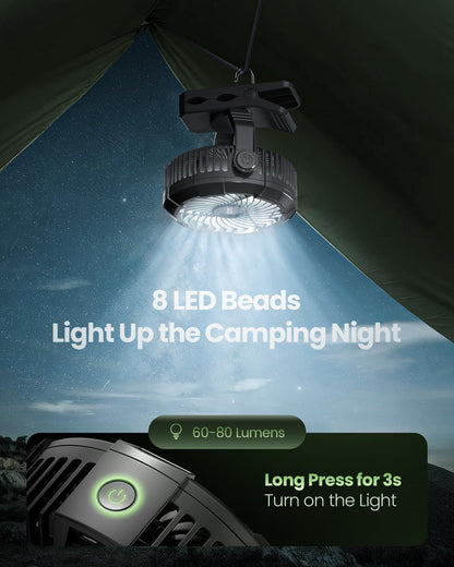 Portable Camping Fan with LED Lantern, 360°Rotation and Clip on for Desk, 4000mAh USB Rechargeable Battery Powered, Digital Display and Hanging Hook for Tent Outdoor Travel Bedroom Black New Era Fashion LLc