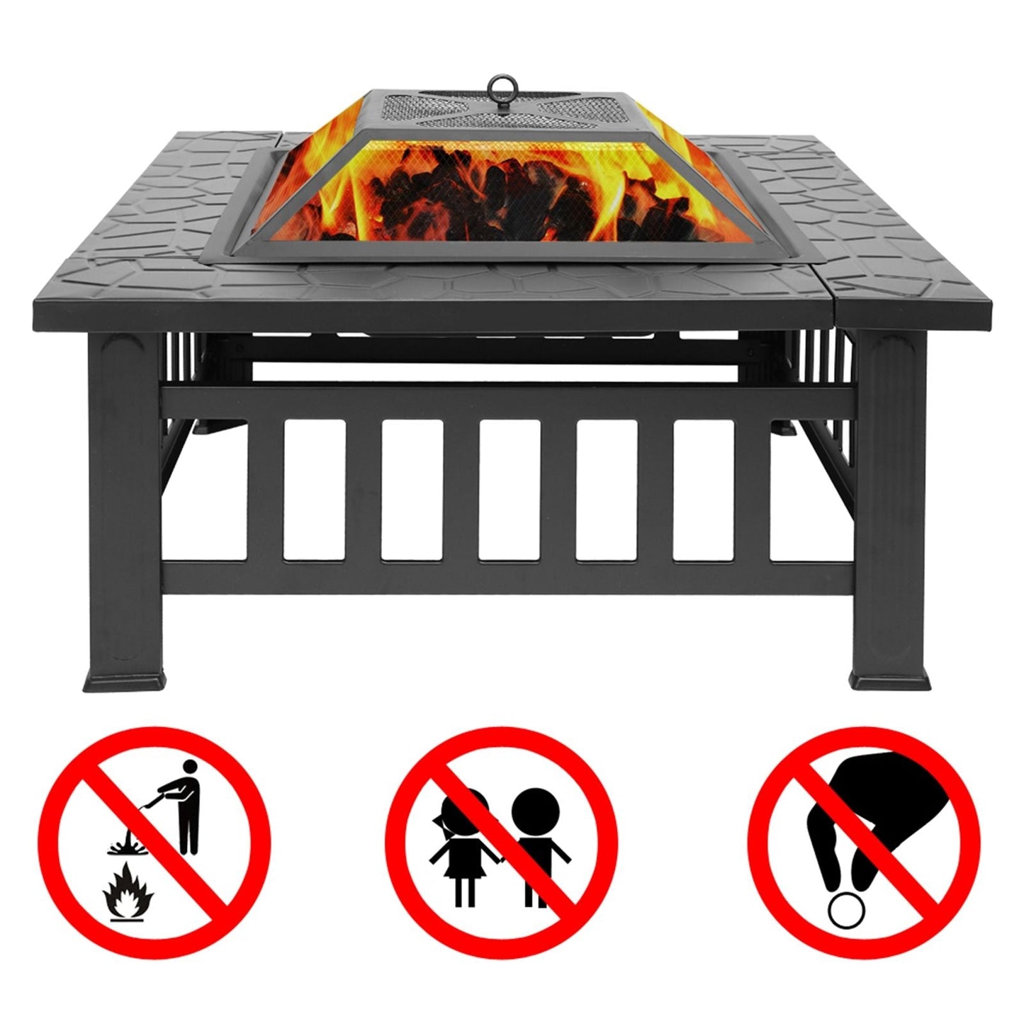 Portable Courtyard Metal Fire Pit with Accessories Black New Era Fashion LLc