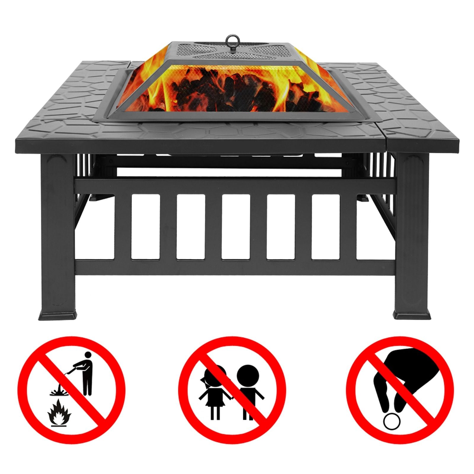 Portable Courtyard Metal Fire Pit with Accessories Black New Era Fashion LLc