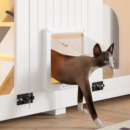 47.25" Large Cat Litter Box Enclosure with LED Light, Hidden Litter Box Furniture, Cat House with Stairs and Cat Scratching Post, Cat Cabinet Side Table with Smart Doors for Living Room New Era Fashion LLc