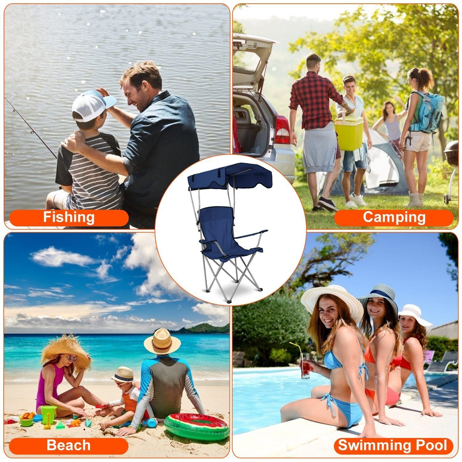Foldable Beach Canopy Chair Sun Protection Camping Lawn Canopy Chair 330LBS Load Folding Seat New Era Fashion LLc