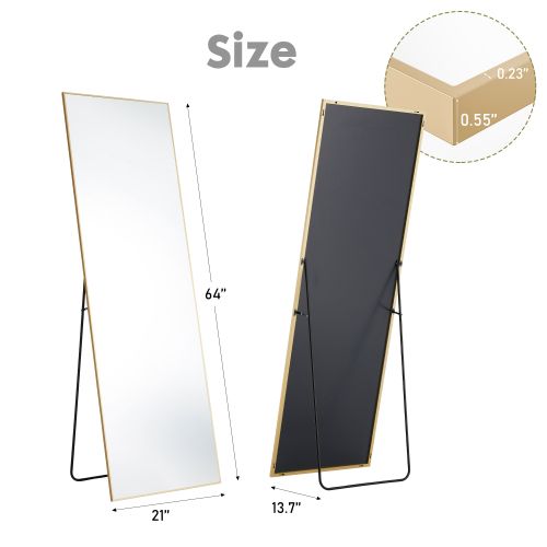 Floor Standing Mirror, Wall Mirror with Stand Aluminum Alloy Thin Frame,21''*64'',Black-rect New Era Fashion LLc