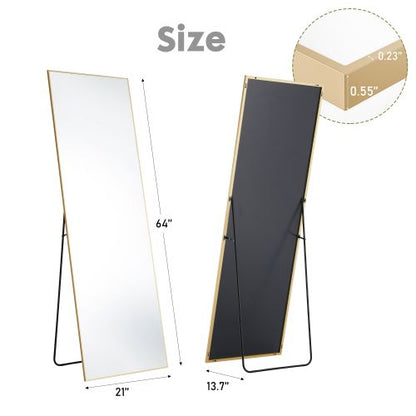 Floor Standing Mirror, Wall Mirror with Stand Aluminum Alloy Thin Frame,21''*64'',Black-rect New Era Fashion LLc