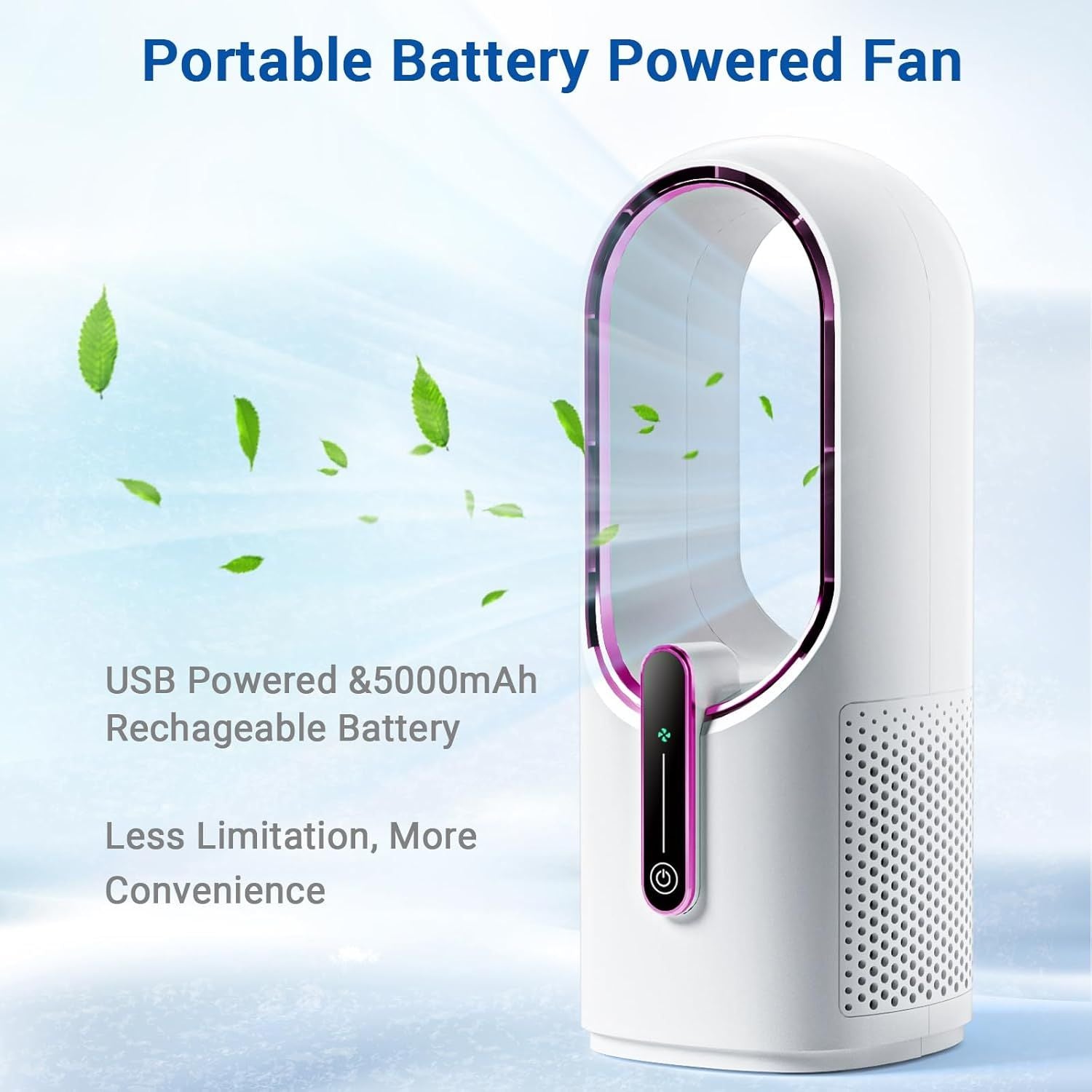Bladeless Desk Fan, 11.8 Inch Small Rechargeable Fan, Quiet Office Fan, 3 Speeds, Touch Control, Easy to Clean, Desk Fan Small Quiet, Ideal for Home, Office, Travel New Era Fashion LLc