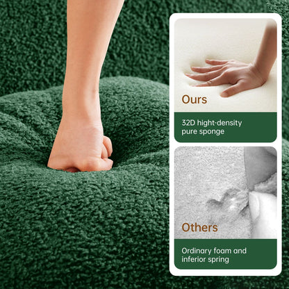 Soft Teddy Fabric Boneless Sofa,No Assembly Required Streamlined Design,Anti-Slip Design 32D High Density Sponge Fits Living Rooms Bedrooms,Green New Era Fashion LLc