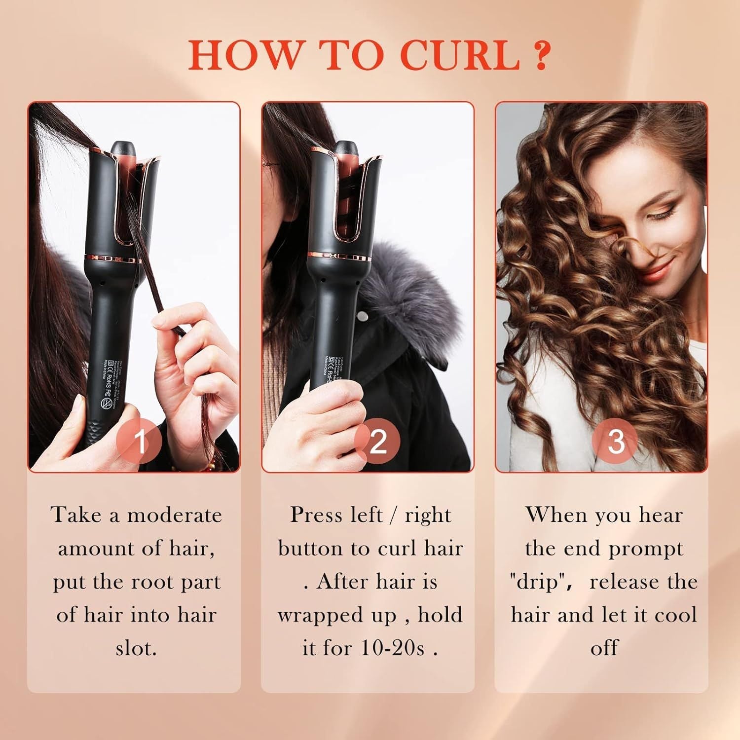 Automatic Curling Iron, Ceramic Ionic Auto-Rotating Hair Curling Wand with Anti-Stuck Technology - Black New Era Fashion LLc
