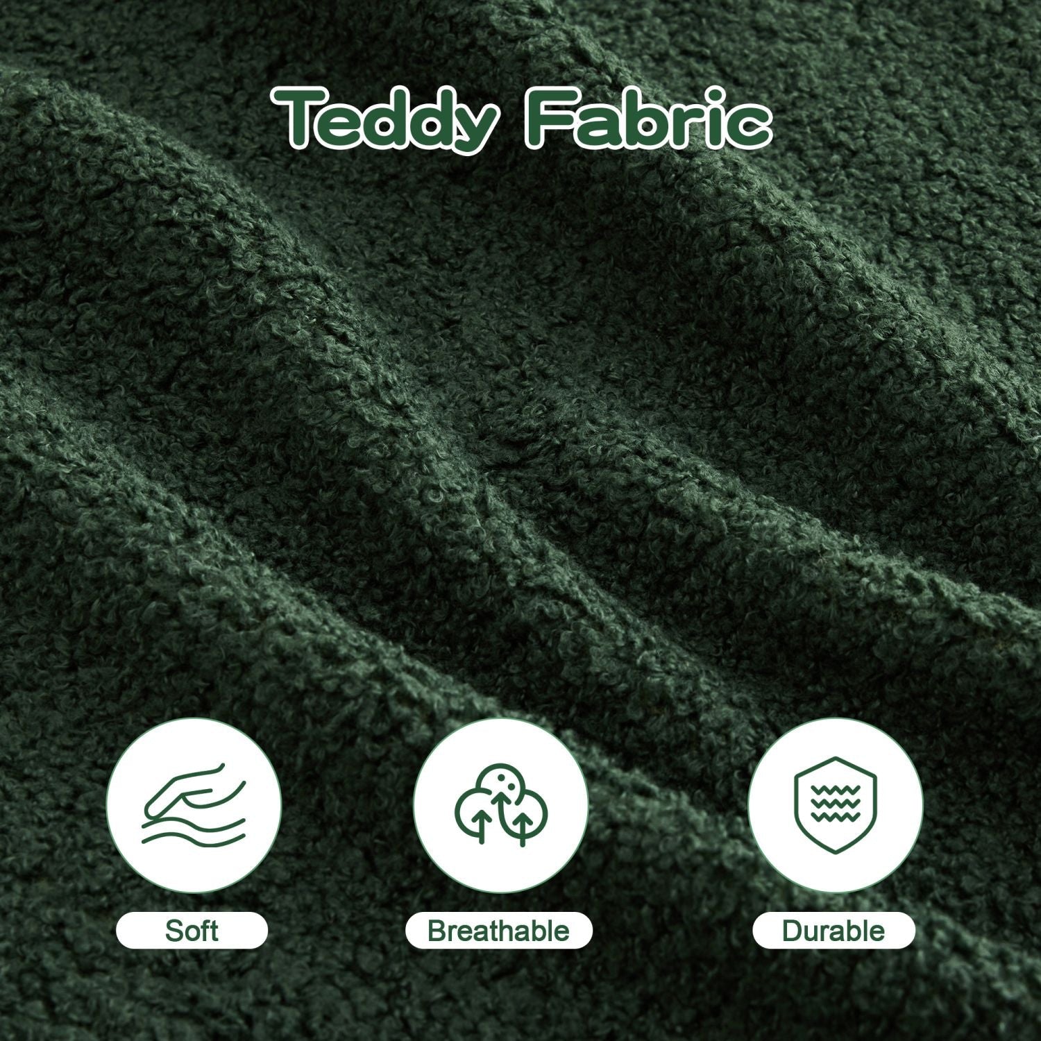 Soft Teddy Fabric Boneless Sofa,No Assembly Required Streamlined Design,Anti-Slip Design 32D High Density Sponge Fits Living Rooms Bedrooms,Green New Era Fashion LLc