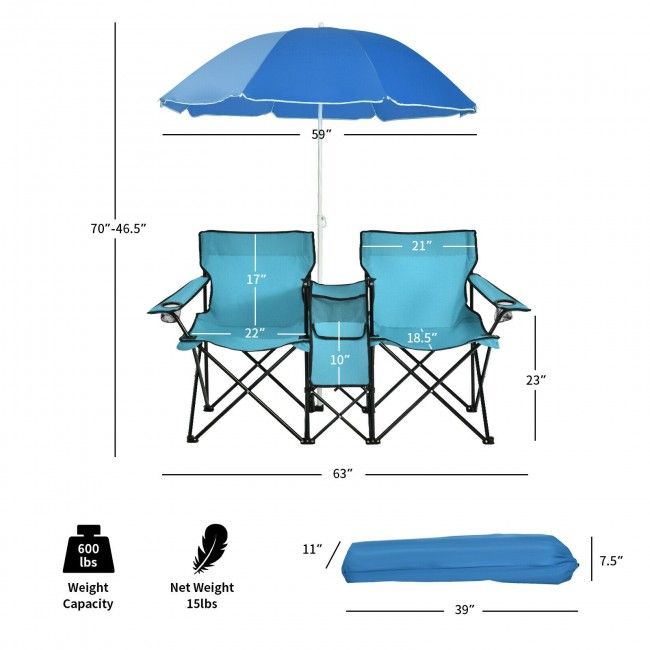 Portable Folding Picnic Double Chair With Umbrella New Era Fashion LLc