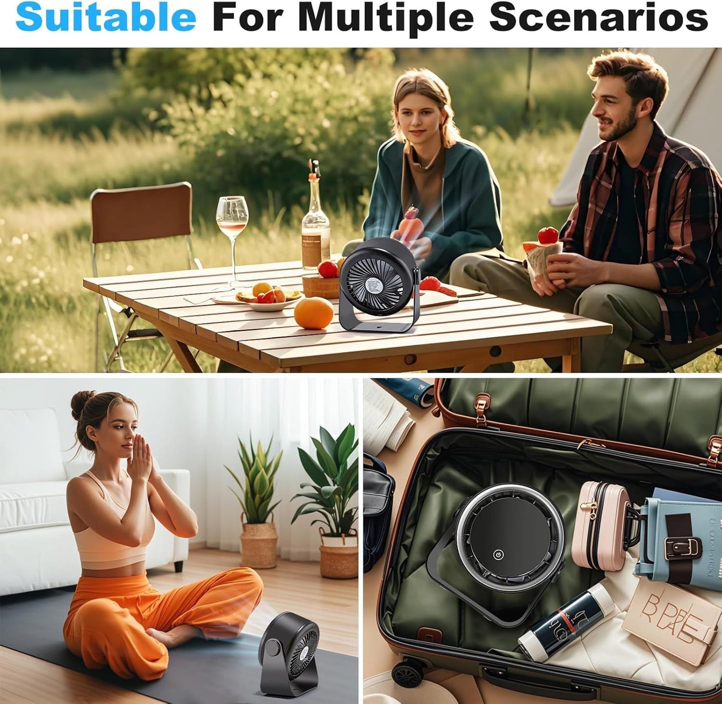 Small Desk Fan 5000mAh Rechargeable Battery Powered -Retro Low Noise Quiet Portable Gentle Blowing with LED Night Light Office Bedroom Table Top Wall Hanging Kitchen Camping Dorm 5-Speed 360° Rotation New Era Fashion LLc