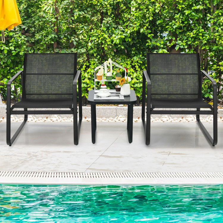 3 Pieces Patio Bistro Furniture Set with Glass Top Table Garden Deck New Era Fashion LLc