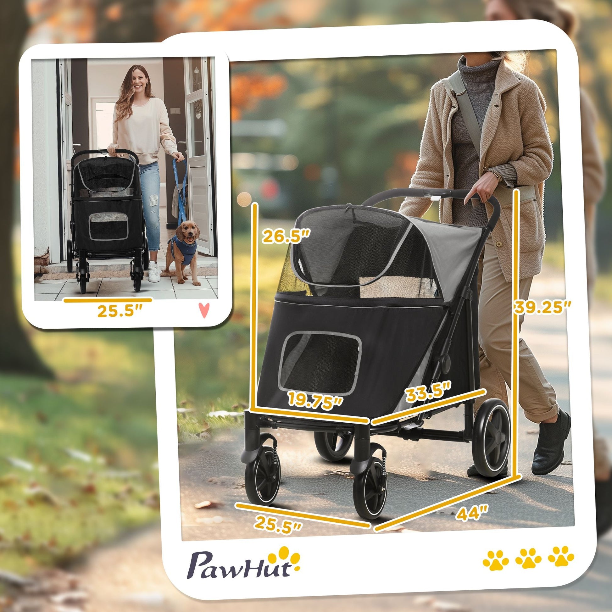 Pet Stroller Dog Cat Carriage One Click Fold with Universal Front Wheels Shock Absorber Brakes Storage Bags Mesh Window New Era Fashion LLc