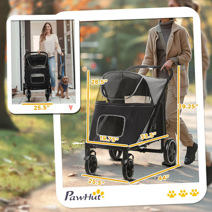 Pet Stroller Dog Cat Carriage One Click Fold with Universal Front Wheels Shock Absorber Brakes Storage Bags Mesh Window New Era Fashion LLc