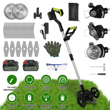 21V Electric Weed Edger Cordless String Trimmer Grass Mower Eater Bush Cutter with 16800RPM 2x 3000mAh Batteries 3.6-4.6FT Length 90° Rotatable Angle Saw Blade Steel Blade String Blade New Era Fashion LLc