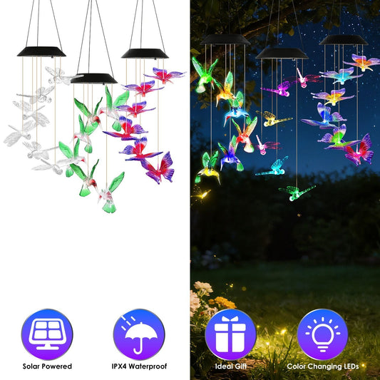 3Pack Solar Hummingbird Butterfly Dragonfly Wind Chimes 7 Color Changing Wind Chime for Outside IPX4 Waterproof Outdoor Garden Yard Decor New Era Fashion LLc