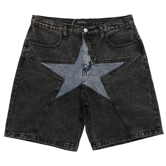 Trendy Harajuku Oversized Denim Shorts for Men - Casual Hip Hop Patchwork Design - Summer Streetwear Blue Jeans New Era Fashion LLc