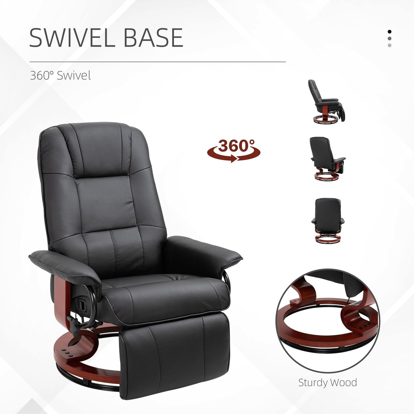 Living Room Relaxation: Black Faux Leather Swivel Recliner with Adjustable Footrest New Era Fashion LLc