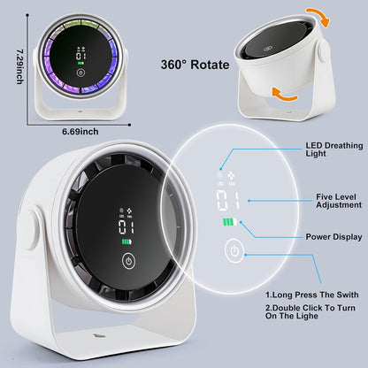 Small Desk Fan 5000mAh Rechargeable Battery Powered -Retro Low Noise Quiet Portable Gentle Blowing with LED Night Light Office Bedroom Table Top Wall Hanging Kitchen Camping Dorm 5-Speed 360° Rotation New Era Fashion LLc
