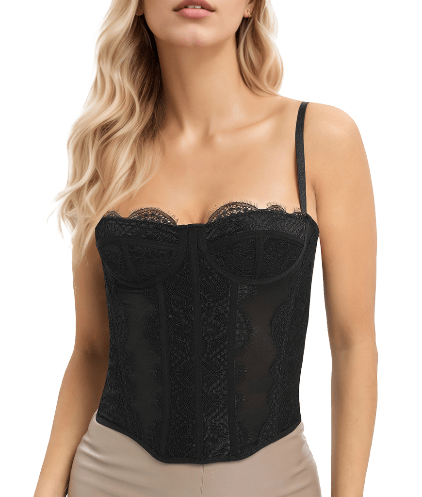 Lace Bustier Corset Tops for Women Going Out Mesh Overbust Adjustable Strap Waist Cincher Crop Bustier Party Rave Date Night Outfit Tank Top New Era Fashion LLc