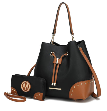 MKF Collection Candice Color Block Bucket Handbag with matching Wallet by Mia K New Era Fashion LLc