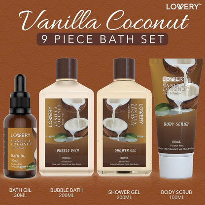 Gifts For Women Gift Basket for Women– 9 Piece Set of Vanilla Coconut Home Spa Set, Luxurious Gifts for Her, Bath and Body Sets Includes Fragrant Lotions, Large Bath Bombs, Coconut Oil New Era Fashion LLc