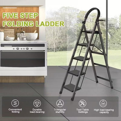 5 Step Ladder with Anti-Slip Pedals, Foldable Steel Step Stool with Tool Tray, 300LBS Capacity Portable Ladder for Home, Kitchen, Library, Office New Era Fashion LLc