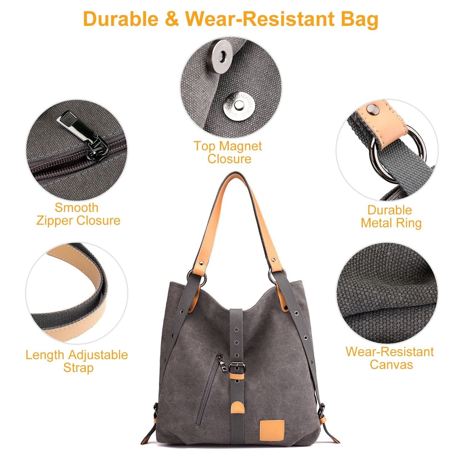 Ladies Canvas Tote Bag Multifunctional Purse Handbag Adjustable Shoulder Rucksack Convertible Backpack Wear-Resistant Dirt-Proof For Women School Office Travel New Era Fashion LLc