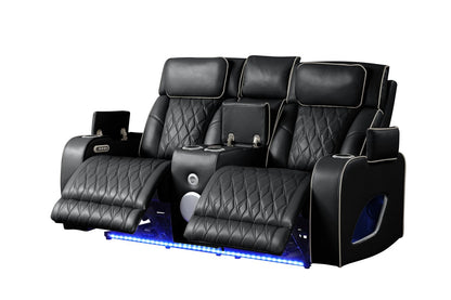 Fortuner Modern Style Upholstery Recliner Loveseat Made with Wood & Massage Function Included-Black New Era Fashion LLc