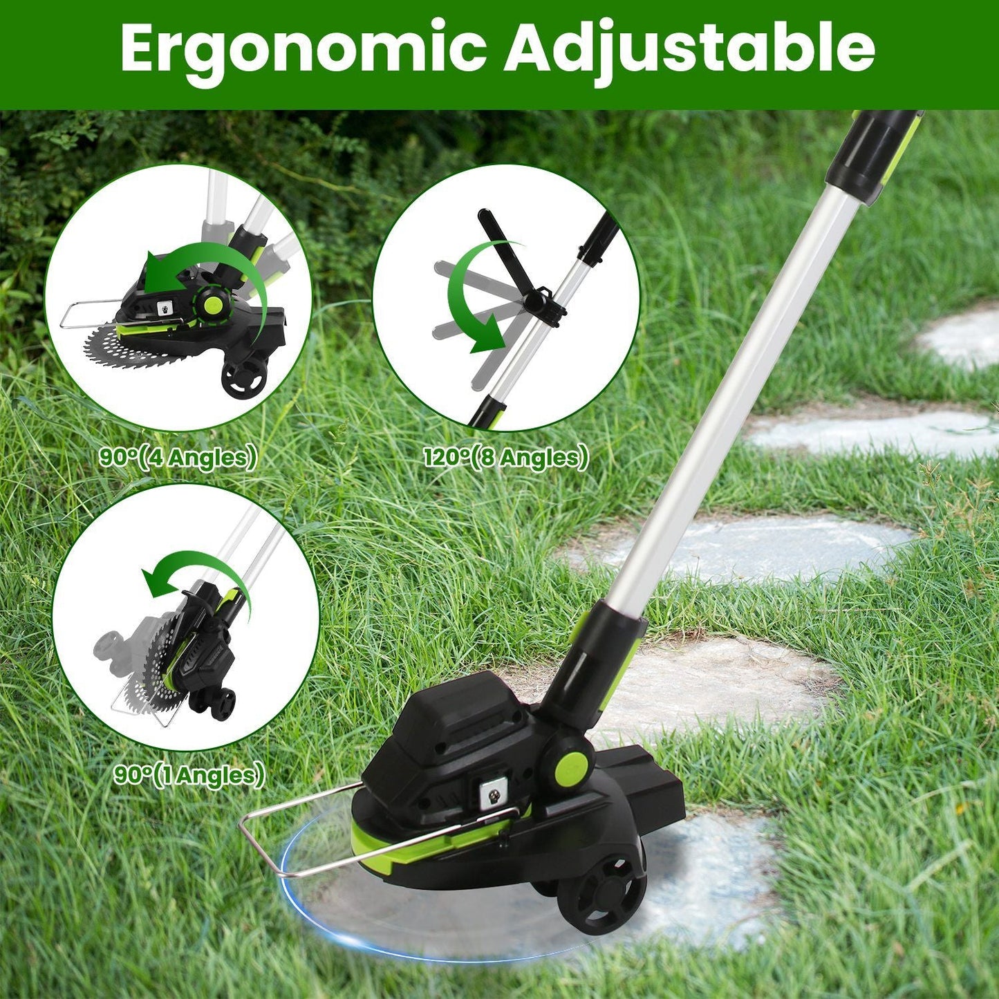21V Electric Weed Edger Cordless String Trimmer Grass Mower Eater Bush Cutter with 16800RPM 2x 3000mAh Batteries 3.6-4.6FT Length 90° Rotatable Angle Saw Blade Steel Blade String Blade New Era Fashion LLc