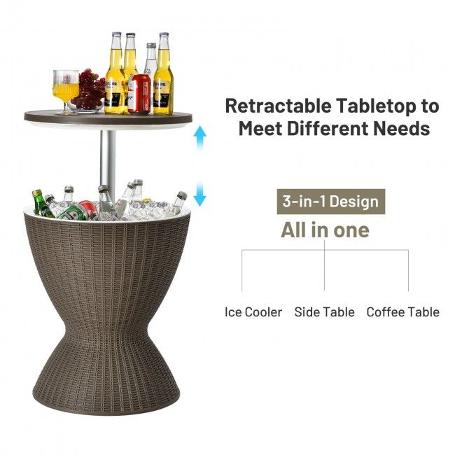 3 in 1 8 Gallon Patio Rattan Cooler Bar Table with Adjust Ice Bucket New Era Fashion LLc