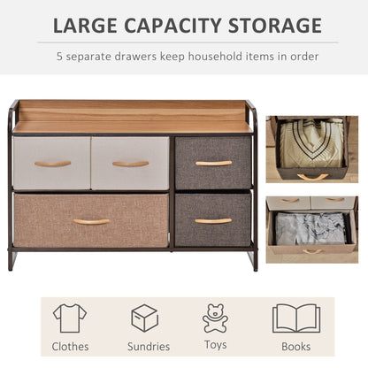 5-Bin Dresser Storage Tower Cabinet Organizer Unit, Chest Dresser Drawers with Metal Frame for Bedroom, Multicoloured New Era Fashion LLc